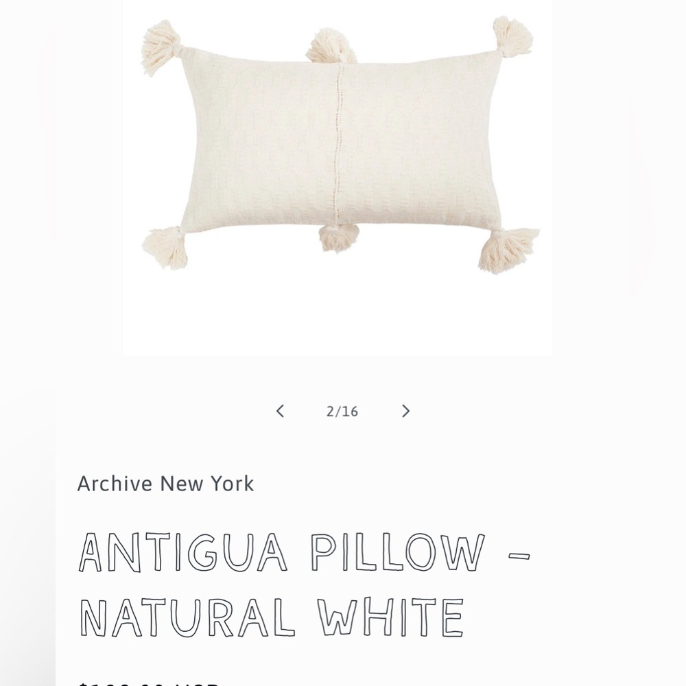 Archive New York Natural White Antigua Pillow - Picture 2 of 10